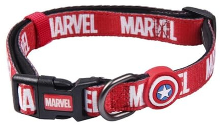 Collar Premium para Perros de Marvel - Color Negro, Rojo y Blanco - Talla M-L - Cierre Rápido de Click - Detalles en 3D - Collar de Perro Elaborado en Poliéster - Producto Original Diseñado en España