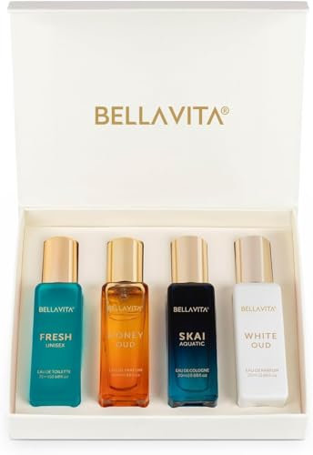 Bellavita Luxury Unisex Gift Set with Honey Oud, White Oud, Fresh, and Skai | Gift Set (4 * 20ml) | Unisex Perfume Set for Men and Women | Gift choice for Birthday and Anniversary