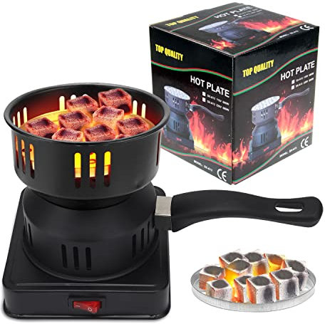 Gohytal Encendedor de carbón eléctrico, Encendedor eléctrico de carbón 450-600W Quemador eléctrico para parrilla de carbón Accesorios para parrilla de carbón Asa de transporte y rejillas de carbón