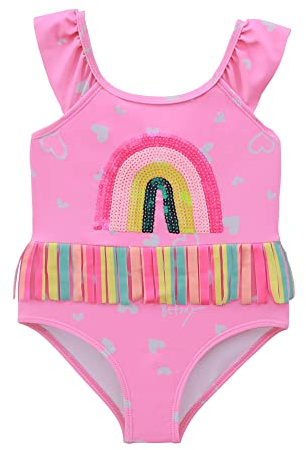 Gifts Treat Girls Swimsuit One Piece Skirt Swimwear Costume Little Kids Bathing Suit 2 to 6 Years, Pink Rainbow, 5T