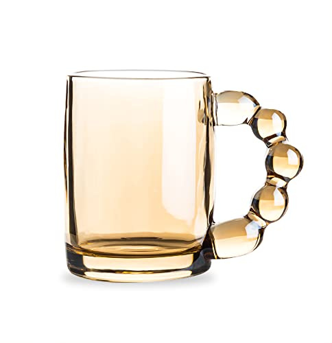 HolaJia Tasse à café en verre de 320 ml (11 oz) - Belle poignée perlée - Tasses mignonnes - Verrerie pour thé, cappuccino, latte, céréales, yaourt, lait, anniversaire, fête des mères, Noël (ambre)