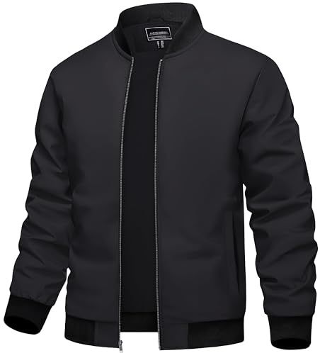 TACVASEN Bomber Jacket Men Black Lightweight Jackets Windbreaker Outdoor Zip Jackets Casual Jacket Fall Coat Stylish Mens Bomber Coat