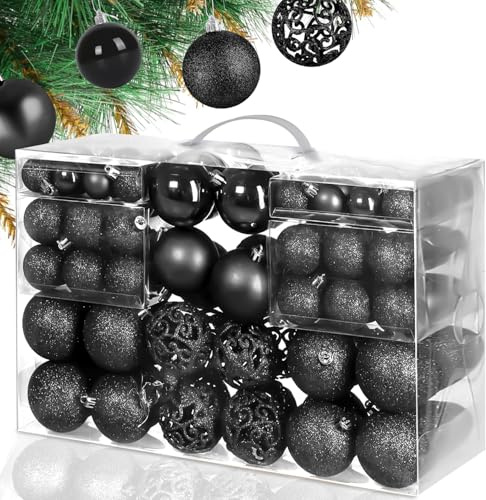 Favuit Palle di Natale, 100 Pezzi Infrangibili per Albero di Natale, Decorazioni per Feste di Natale, Matrimoni, Feste a Casa (Nero)