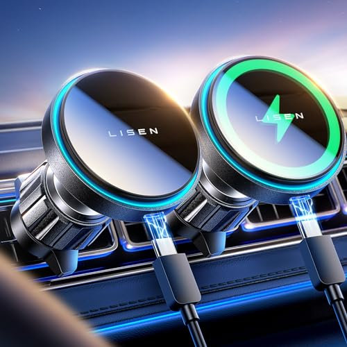 LISEN 15W für Magsafe Autohalterung Handyhalterung Auto mit Ladefunktion, Mag Safe Ladegerät Auto Lüftung Kfz-Handyhalterung mit Ladefunktion,Ladegerät Magnet für iPhone 16/15/14/13/12 Serie
