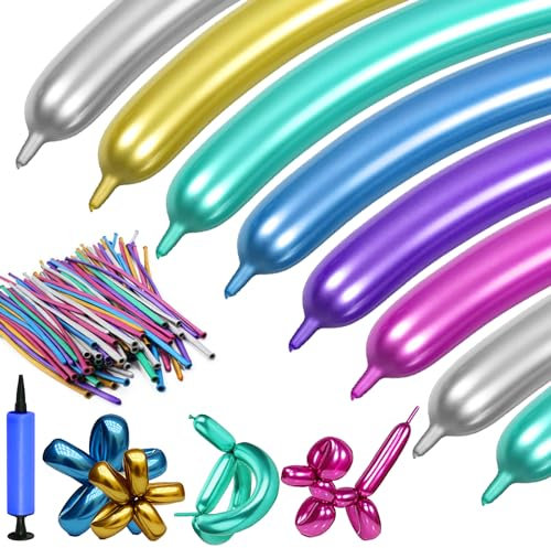 YOUYIKE 100 Stück Modelierluftballon mit Luftpumpe, Magischer Ballon, Metallic Magische Luftballons, Lange Bunte Ballons, Tierballons aus Latex, für Geburtstag Dekoration, Partys, Hochzeiten, Jubiläen