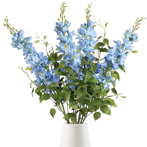 ICBOX 8PCS Blue Delphinium Artificial Flowers 29.5 Combo Clematis Greenery 23.6 Long Stem Flowers for Tall Vase Larkspur Silk Flowers Floral Arrangements Table Party Home Decor (Ice Blue)