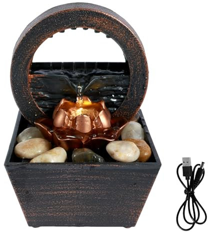 Fuente de agua de mesa para interiores, con luces, fuente creativa de cascada pequeña, decoración de escritorio, fuente de relajación de sonido, adorno reutilizable para mesa, oficina, dormitorio