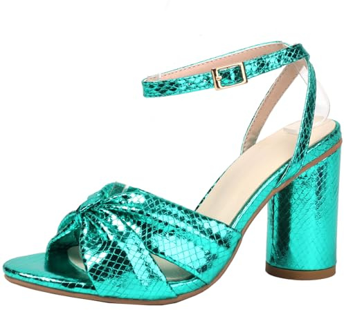 XINXINIO De mujer Tacón grueso Dedos abiertos Sandalias Peeptoe Dress Zapatos, verde, 38 EU