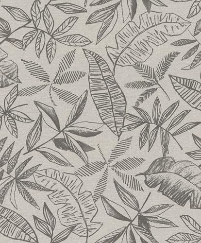 Rasch SCHÖNER WOHNEN-kollektion fleecetapet LEAFAGE 600575 i antracit – 10,05 m x 0,53 m