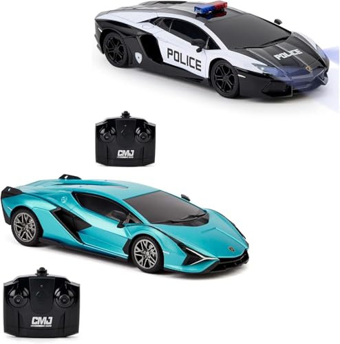CMJ RC CARS Doppelpack: Offiziell Lizenziertes Lamborghini Sian + Lambo Polizei RC Auto Set – Perfekt für Rennsportfans