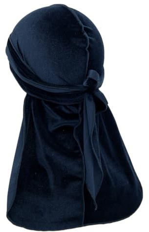 1 pieza Durags con cola larga, gorra ondulada, Durag de terciopelo, gorro pirata, hip-hop, pañuelo para la cabeza Du-rag, cabeza ajustable, correa ancha, gorro pirata para hombre y mujer, azul marino