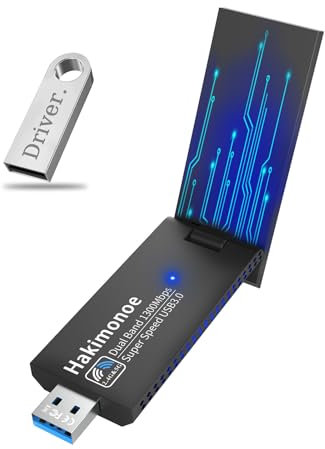 Hakimonoe AC1300 USB 3.0 WiFi Adapter for PC, Super-Fast Wireless Network Card Dongle High Gain 5dBi Antenna Dual Band 2.4G/5GHz w/USB Driver for Win 11 10 8.1 8 7 Laptop Desktop, Plug n Play