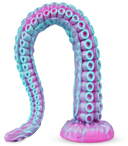 Dildo Anale in Silicone Tentacolo 35 * 2,3 cm – Gradiente Viola e Blu, Dildo Curvo Sottile con Ventosa, Flessibile per Principianti