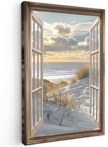 MuchoWow© Leinwand Bilder Groß 80x120 cm XXL Wanddeko Wohnzimmer Aesthetic Room Decor Deko Zimmer Wandbilder Modern Bild auf Leinwand Anblick - Strand - Dünen - Meer - Natur