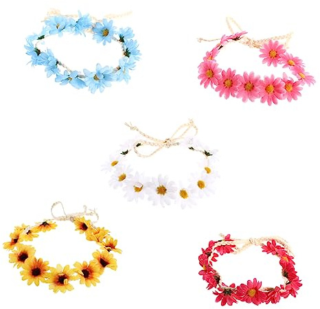 DEARMAMY 5pièces Serre-tête Fleuri à Guirlande Bandeau avec Fleurs Artificielles Ajustable pour Femme
