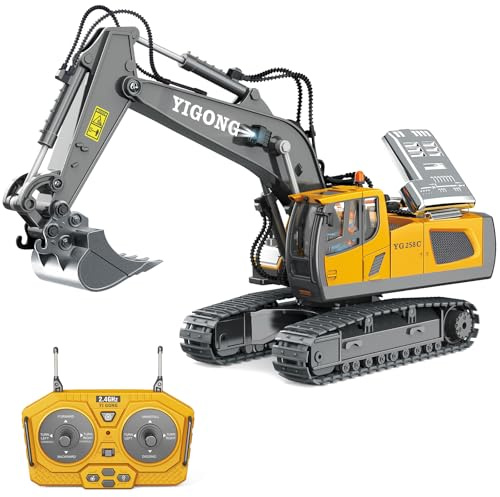 Ysityum Remote Control Excavator for Kids, 11 Chnannel RC Excavator 2.4GHz Construction Vehicle Toy with Light and Sound, 680° Rotation, Suitable for Boys 6 7 8 9 10 Years Old