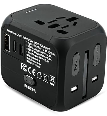 DewinLVD Reseadapter för hela världen, universell reseadapter med 2 USB-C-portar och 1 USB-A-port reseadapter för Tyskland Storbritannien USA Japan Australien och Italien svart