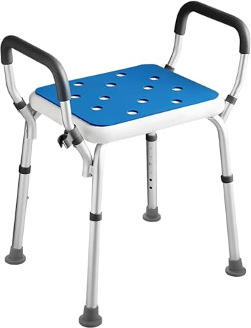 Taburetes de Ducha con Reposabrazos, Taburetes de Ducha Regulables en Altura con Pie Antideslizante para Personas Mayores, Embarazadas, Personas discapacitadas, Adultos de hasta 150 kg