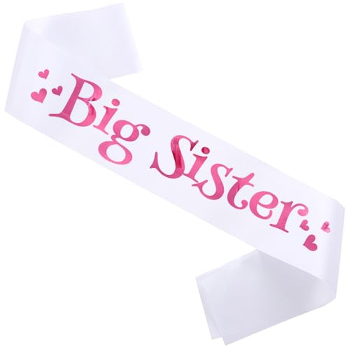 Chicelite Big Sister Sash,White Satin with Foil Pink Letters-Baby Shower Sash for Baby Shower Big Sister to Be Party Decorations