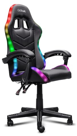 GXTrust 704 Roniq Silla Gaming con Luces LED, 178 Colores y Efectos, Inclinación y Altura Ajustable, Silla Escritorio con Iluminación RGB, Oficina, PC, Negro