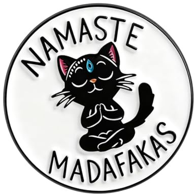Spilla smaltata a forma di gatto nero in posa Namastes con animale umorismo per gioielli in stile cartone animato regalo spilla in lega