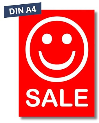 Pokornys – 10x DIN A4 Werbeplakat “SALE” als Kundenstopper für diverse Ladengeschäfte I Werbeschild/Aufsteller für Aktionsartikel & reduzierte Ware I Rabatt Plakat in Rot/Weiß mit Simley
