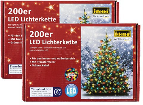 Idena LED Lichterkette für innen/außen (200 LEDs, bunt, 2)