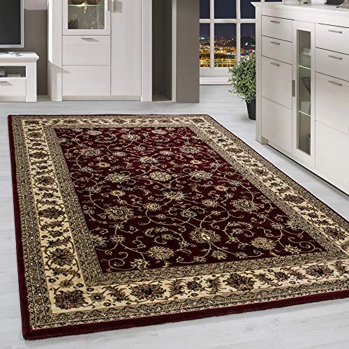 Homebyhome Orientmatta 120x170 cm Röd, Kortluggad Vintage Look, Lättskött Inredningsdetalj med Klassiskt Mönster för Vardagsrum