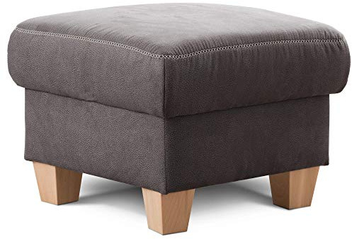 Cavadore Hocker Wisconsin / Sofa-Hocker, Sitzhocker, bzw. Fußbank mit Stauraum im Landhausstil / Holzfüße in Buche / Mikrofaser / Größe: 58 x 45 x 58 cm (BxHxT) / Farbe: Dunkelgrau