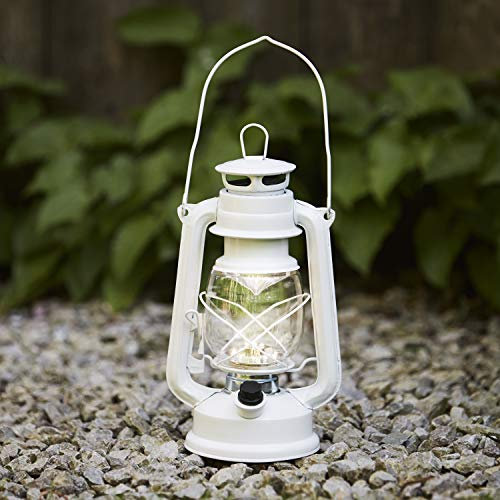 Lights4fun Battery LED Camping Hurricane Lantern Dimmable White Metal Vintage Storm Lamp 25cm
