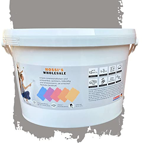 Hossi's Wholesale Pintura para pared de 2,5 litros, color gris mate, inodora, antigoteo y antisalpicaduras