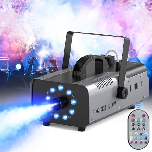Máquina de Humo, ZonQoonz 1200W 9 RGB 3 en 1 LED Máquina de Niebla con Control Remoto Inalámbrico Portátil para el Hogar, Fiesta, Boda, Espectáculo de DJ, Bar, Club, Escenario, Navidad, Halloween