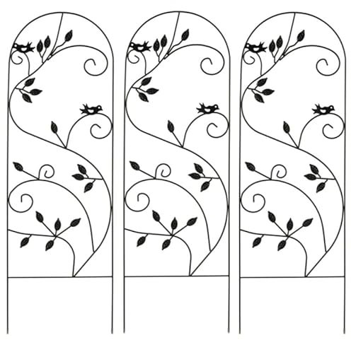 Garden Gear 1.2 Metre Metal Plant Support, Decorative Bird Design for Borders, Flowerbeds, Plant Pots & Pathways (3 x Leaves Metal Plant Support)