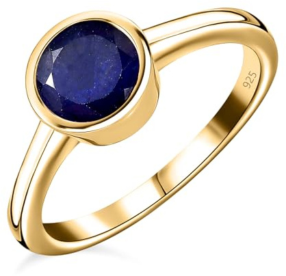 TJC Sapphire Solitaire Ring for Women 925 Silver 18K Gold Vermeil, Size Q