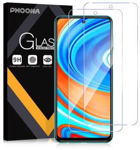 Phoona Protector de Pantalla para Xiaomi Redmi Note 9 Pro 4G/Note 9S, 2 Unidades Cristal Templado Protector Pantalla para Redmi Note 9S, Dureza 9H, Sin Burbujas, Antiarañazos(6,67 pulgadas)