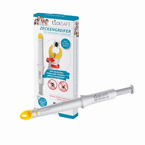 tickSAFE Zeckengreifer mit rotierendem Greiferkopf - die bessere Alternative zur Zeckenzange | Kein Quetschen, Ziehen oder Drücken - einfach schonend herausdrehen