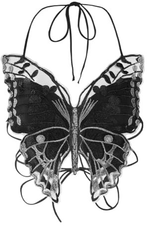 Crop Tops Damen Bauchfreie Oberteile mit Neckholder Rückfrei Cropshirt Schmetterling Camisole Tanktop Frauen Club Tank-Tops Sommer Cropped Top V-Ausschnitt Ärmellose Mode für Party Tanz Urlaub