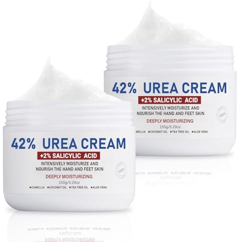 OUKEYA Crema Urea al 42% con Ácido Salicílico al 2%, Crema Pies Manos Tratamiento Intensivo Piel Agrietada, Talones y Codos, Crema Hidratante Pies Secos Agrietados, Elimina Callos Antifisuras,150g x 2