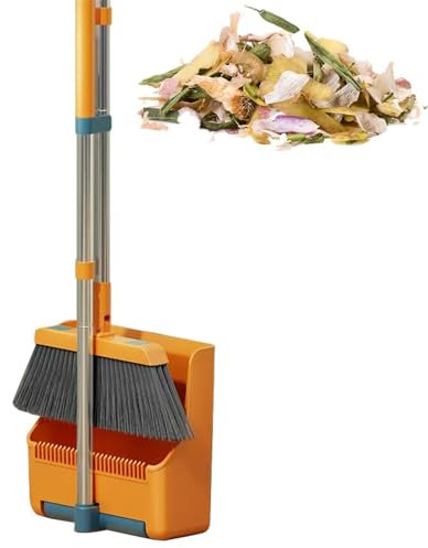 Raypontia Scopa con paletta | Paletta con manico regolabile, set di scopa girevole a 180 gradi | Set di scope portatili e verticali per hall, giardino, garage, camera da letto