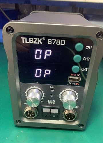 TLBZK 878D 2-en-1 Station de soudage à air chaud Kit pour résumé, pompe de dessalement 5 embouts de soudage, 3 buses à air chaud, pincettes, extracteur IC