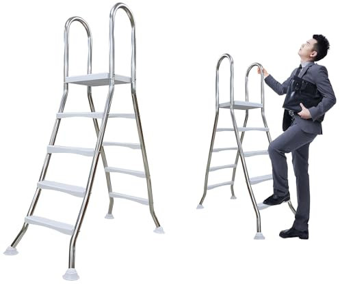 AIBOTY Escalera de Acero para Piscinas elevadas, Escaleras de 52'' para Piscinas elevadas con Cubierta, Escaleras de Doble Cara para Piscinas elevadas, Carga 250kg