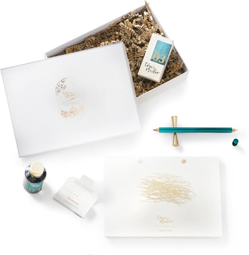 Tom's Studio Lumos Pro Gift Set – Ivy | Refillable Double-Ended Pen with 11 Tips, Ink Set, Pad & Brass Pen Rest | Luxury Gift for Artists, Calligraphy, Journaling & Creativity Lovers