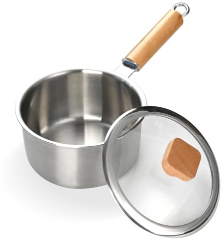 Amafox Saucepan with Lid, 1.5QT Uncoated Stainless Steel Sauce Pan with Staly-Cool Handle, 3-ply Induction Base Stock Pot for Most Cooktops, Dishwasher Safe