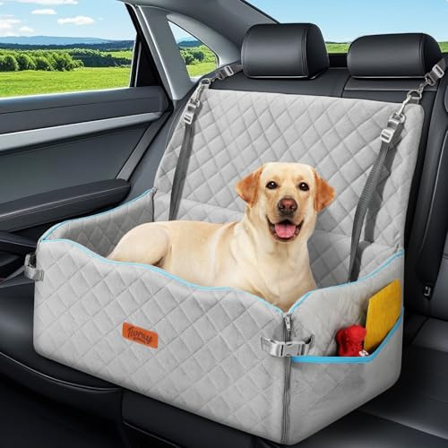 Tivray Hundesitz für Auto, Hundebett für große Hunde bis 27 kg oder 2 kleine Hunde, komfortabler Autositz mit Memory-Foam-Polster, abnehmbar & waschbar, Rückbanksitz für Haustiere, Grau
