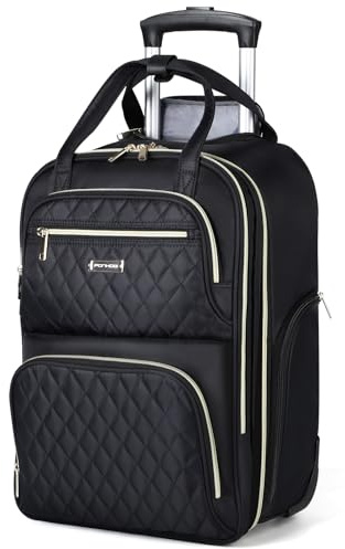 Ponhog Rolling Laptop Travel Backpack with Wheels for Women - 16 Inch Laptop Wheeled Backpack, Carry on Trolley Suitcase Black Computer Bag for Adults Business College Work Overnight,Black