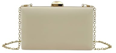 MODELISA - Bolso de Mano Clutch de Boda Rectangular con Cadena Elegante para Fiestas Mujer (Beige)