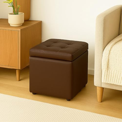 KELENMNAZT Reposapiés Brown Change Shoe, ottomana Moderna con Espacio de Almacenamiento y Tejido Impermeable para salón, Dormitorio y recibidor.(40 * 40 * 40CM)