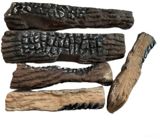 Juego de 5 troncos artificiales de madera decorativa para chimeneas de gas etanol, leña falsa resistente al calor con textura realista, decoración del hogar