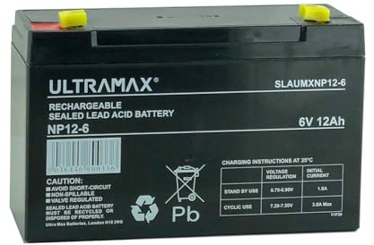 Ultramax NP12-6, 6v 12Ah 20HR (as 10Ah) Rechargeable Toy Car Battery