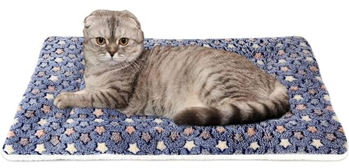 Mora Pets Cat Bed Dog Crate Pad Ultra Soft Pet Bed with Cute Star Print Washable Crate Mat for Small Dogs and Indoor Cats Reversible Fleece Kennel Pad Cat Carrier Mat 14 x 17.5 inch Dark Blue